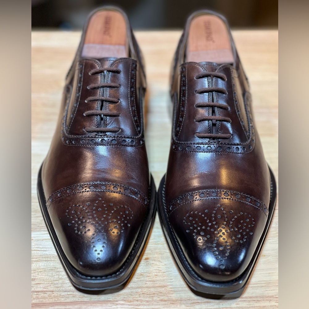 Magnanni Men's Brown Leather Cap Toe Medallion Oxfords Sz 10M Made In Spain 🇪🇸